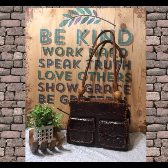 Rising Sun authentic tooled leather handbag - Picture 4 of 8